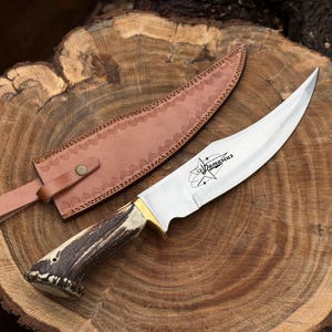 Handmade Bowie Knife – D2 Steel with Stag Handle & Leather Sheath | Gift for Husband | Christmas Gift