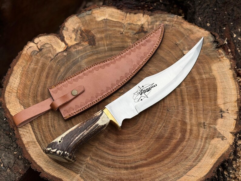 Handmade Bowie Knife – D2 Steel with Stag Handle & Leather Sheath | Gift for Husband | Christmas Gift