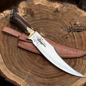 Handmade Bowie Knife – D2 Steel with Stag Handle & Leather Sheath | Gift for Husband | Christmas Gift