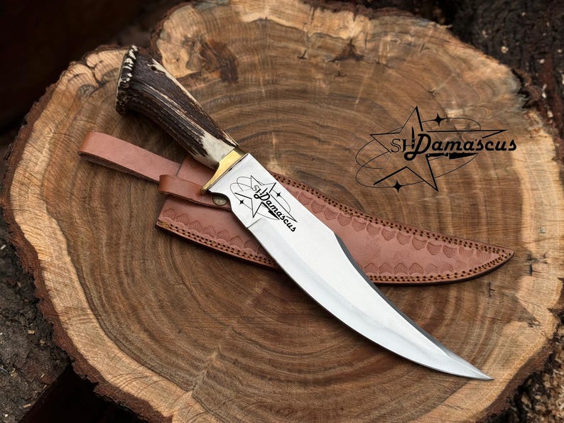 Handmade Bowie Knife – D2 Steel with Stag Handle & Leather Sheath | Gift for Husband | Christmas Gift