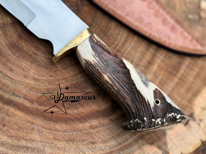 Handmade Bowie Knife – D2 Steel with Stag Handle & Leather Sheath | Gift for Husband | Christmas Gift