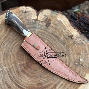 Handmade Bowie Knife – D2 Steel with Stag Handle & Leather Sheath | Gift for Husband | Christmas Gift