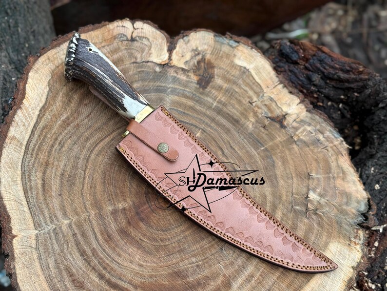 Handmade Bowie Knife – D2 Steel with Stag Handle & Leather Sheath | Gift for Husband | Christmas Gift