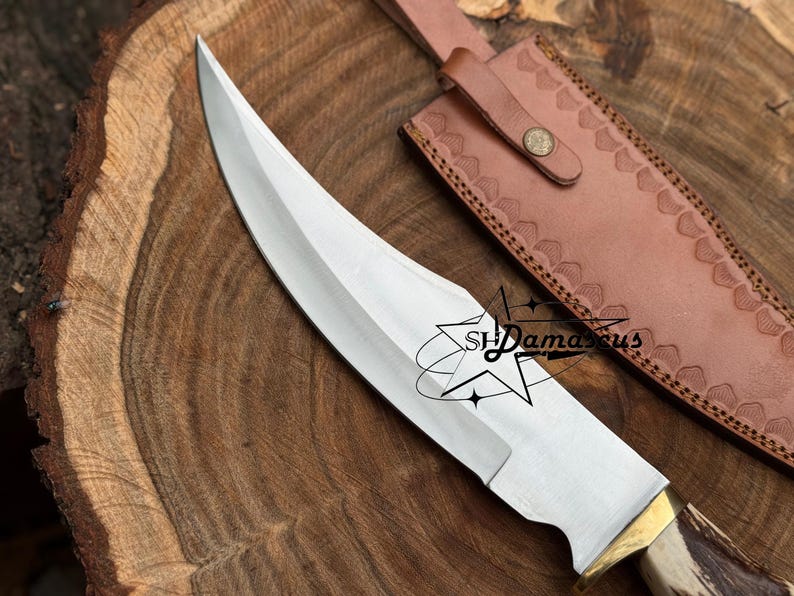 Handmade Bowie Knife – D2 Steel with Stag Handle & Leather Sheath | Gift for Husband | Christmas Gift
