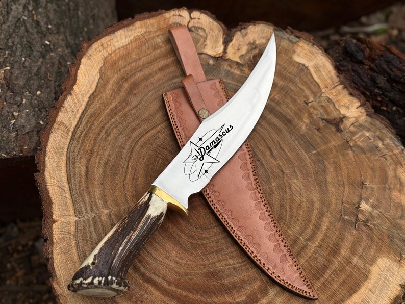 Handmade Bowie Knife – D2 Steel with Stag Handle & Leather Sheath | Gift for Husband | Christmas Gift