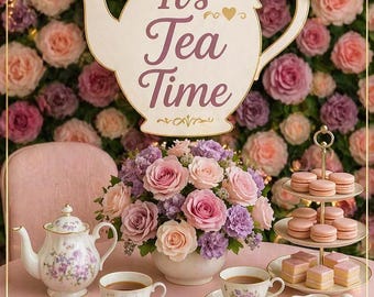 Elegant Tea Party Welcome Sign, Bridal Shower Decor, Garden Party Poster (Instant Download)