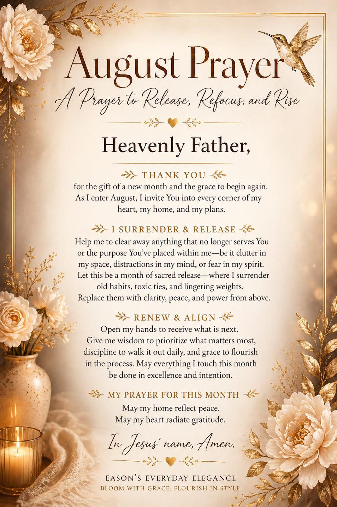 August Prayer Printable | Elegant Scripture Faith Devotional (digital ...
