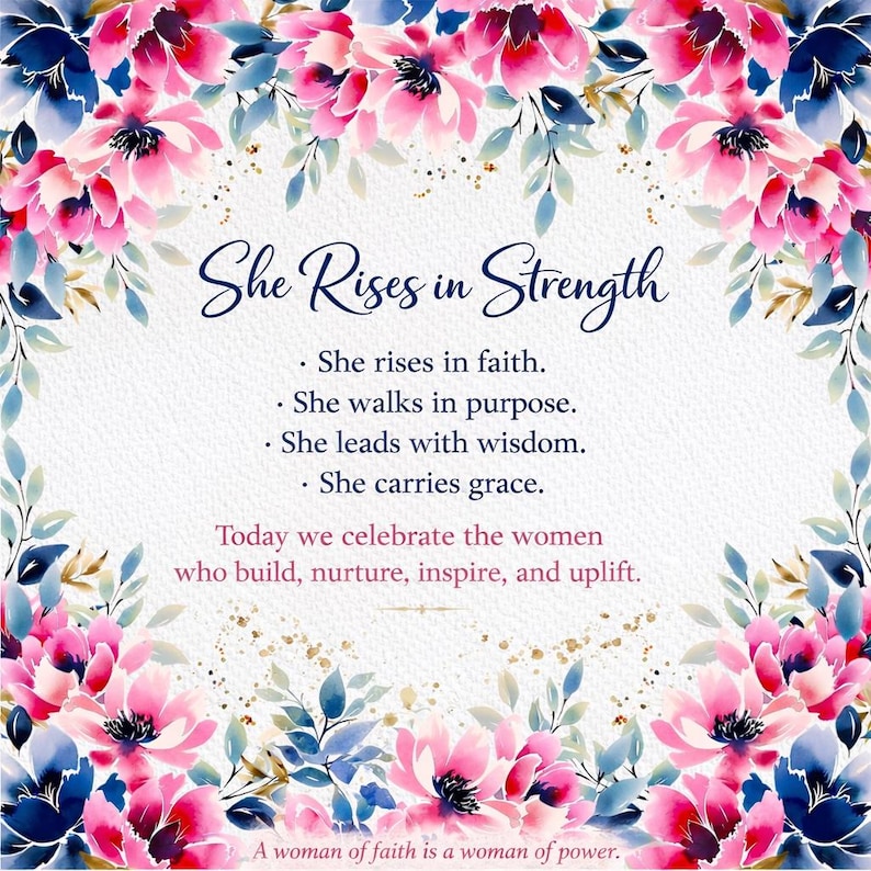 She Rises With Roses She Rises in Strength Printable | Christian Women Faith Art (digital ...