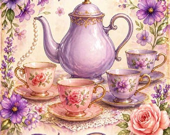 Floral Tea Party Invitation, Vintage Garden Bridal Shower (Digital Download)