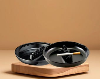Set of 2 Melamine Ashtrays, 7" Round Cigarette Cigar Holder, Vintage Restaurant Style Home Bar Tray