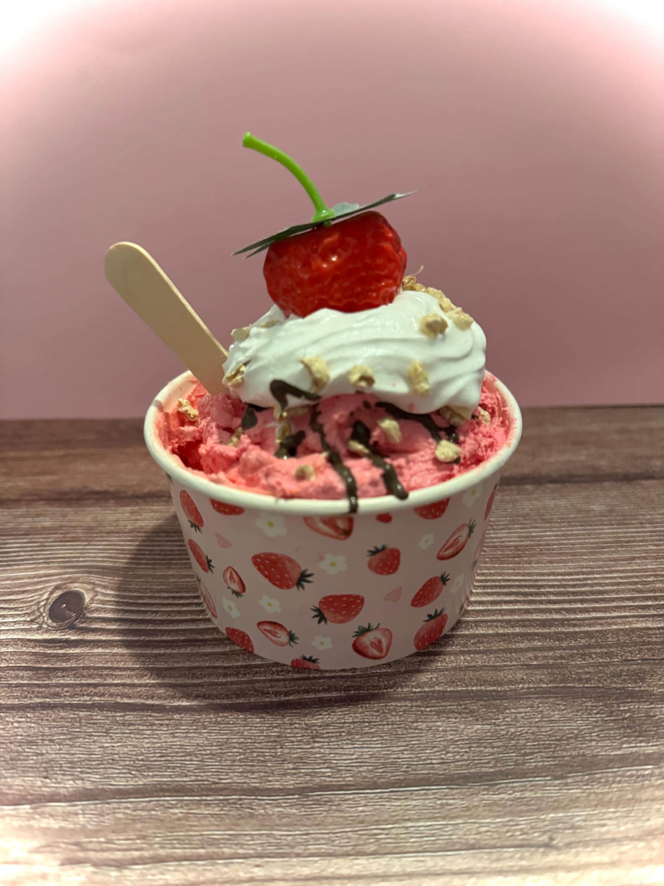 Faux strawberry ice cream/Fake sundae/ Tier tray decor/Food photo prop/Fake ice cream/Faux ice cream/Fake strawberry/Strawberry tiered tray