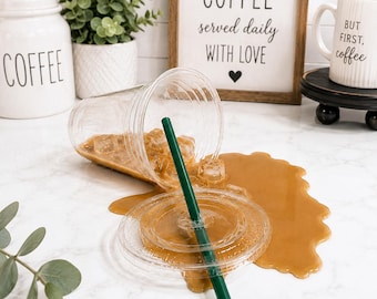 Faux Spilled Iced Coffee Decor | Fake Coffee Spill | Coffee Bar Decor | Farmhouse Kitchen Accent | Office Desk Decor