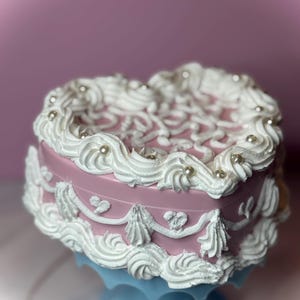 Faux cake jewelry box/Heart Cake/Fake Cake/Heart Shaped Cake/Pink and White Cake/kawaii decoden
