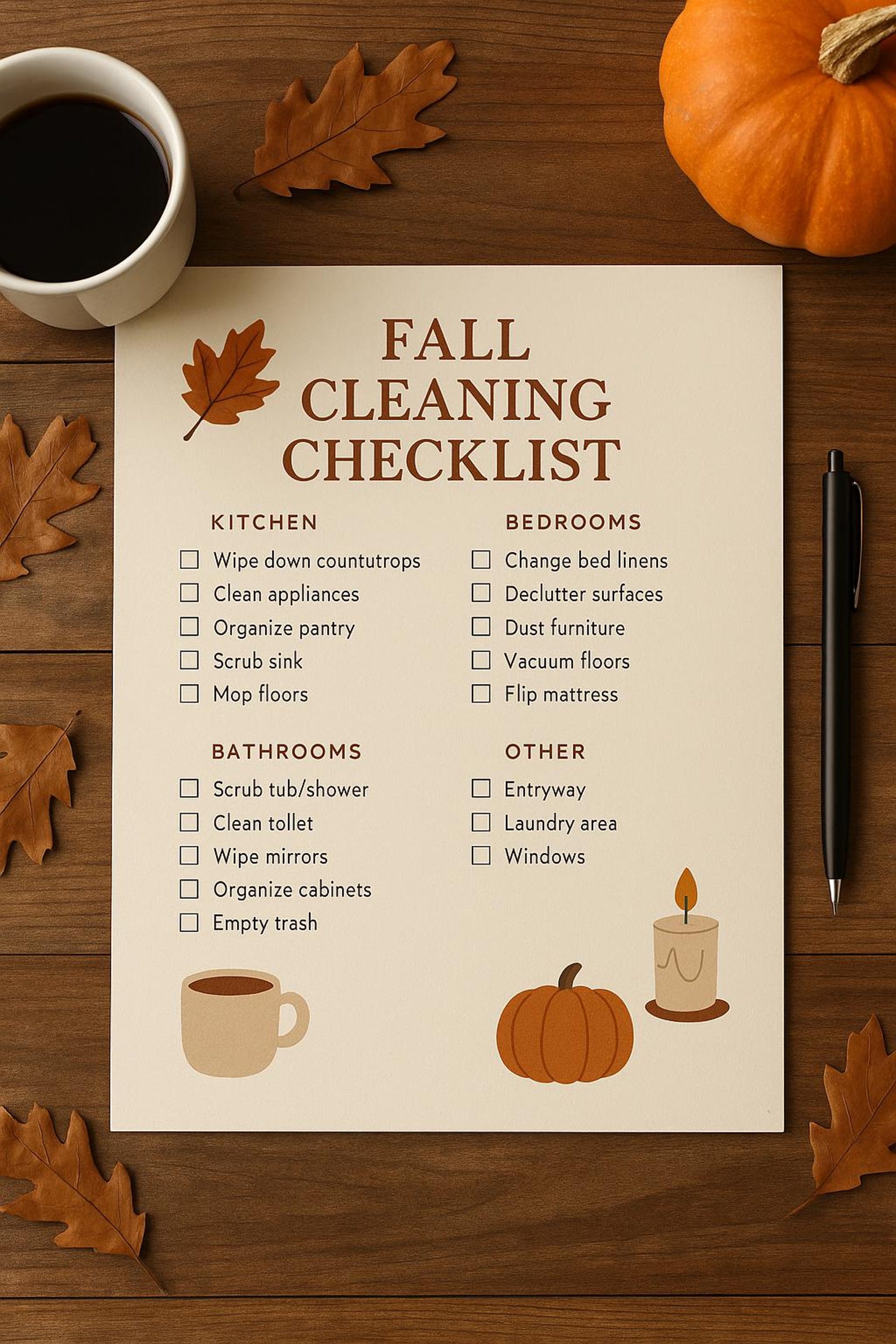 Fall Cleaning Checklist Printable Autumn Home Organization PDF