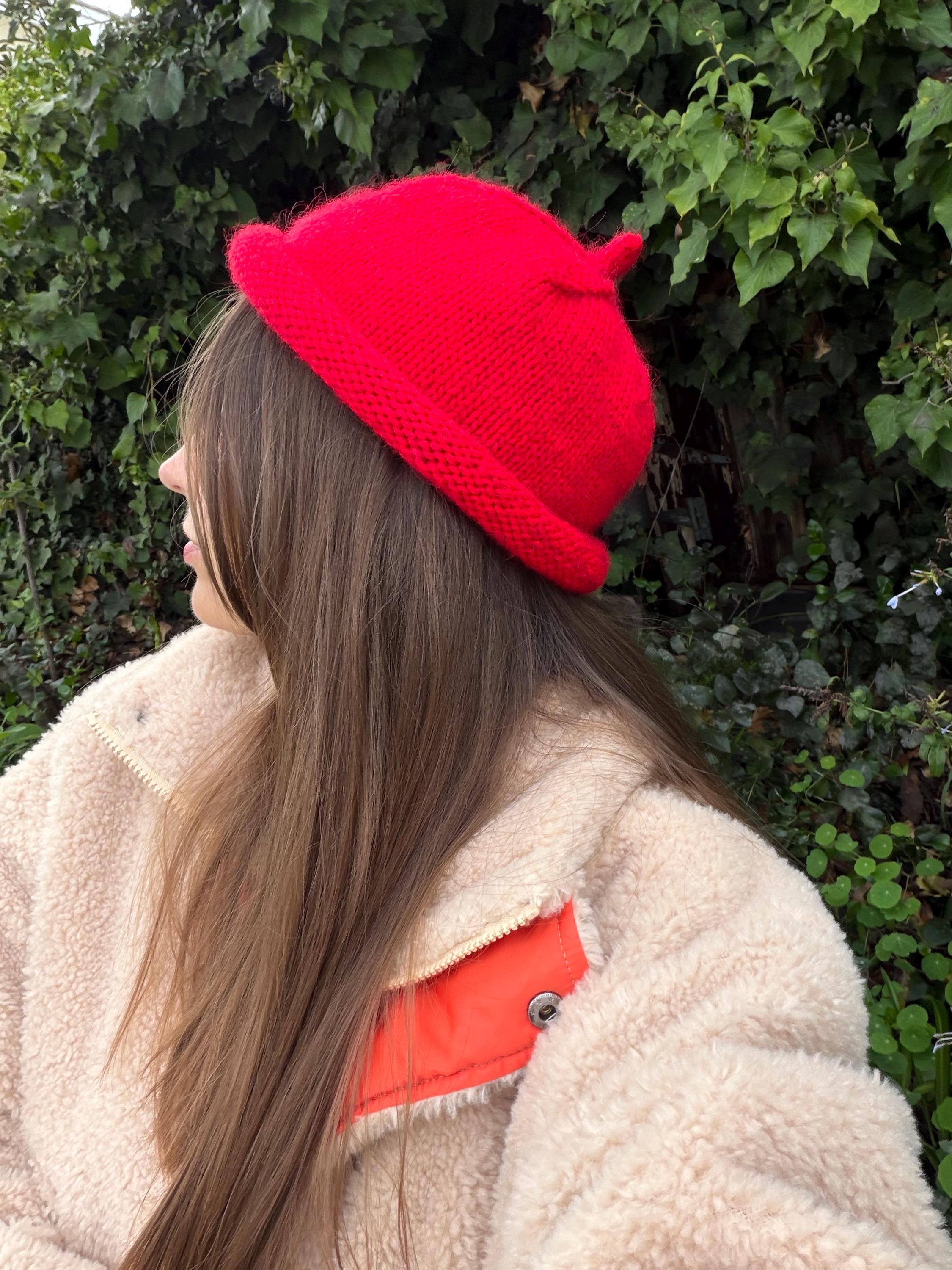 Hand-knit Red Sailor Beanie With Rolled Brim – Acrylic, Wool 