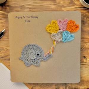 Crochet Elephant Birthday Card – Personalized Name & Age