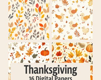 Thanksgiving - Digital Paper Pack - 16 Seamless Patterns - 12x12in 300dpi, PNG and JPEG