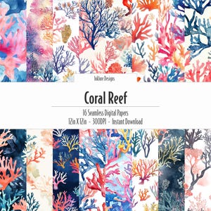 Coral Reef - Digital Paper Pack - 16 Seamless Patterns - 12x12in 300dpi, PNG and JPEG