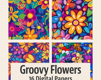 Paquete de papel digital Groovy Flowers: 16 diseños sin costuras