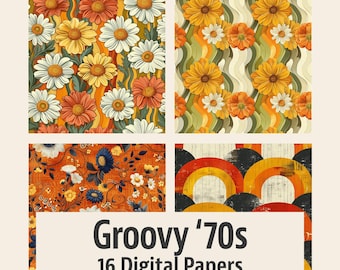 Groovy '70s Digital Paper Set - 16 Seamless Retro Patterns
