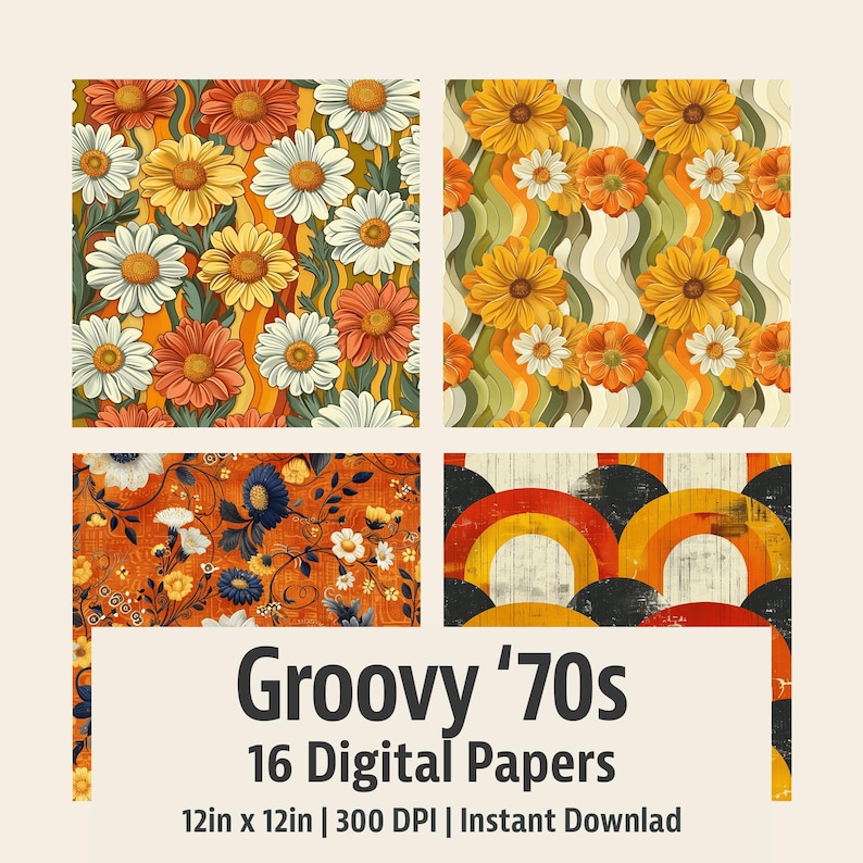 Groovy '70s Digital Paper Set - 16 Seamless Retro Patterns - Etsy