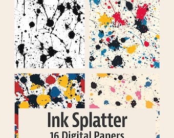 Ink Splatter - Digital Paper Pack - 16 Seamless Patterns - 12x12in 300dpi, PNG and JPEG