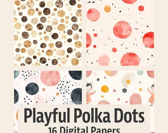Playful Polka Dots - Digital Paper Pack - 16 Seamless Patterns - 12x12in 300dpi, PNG and JPEG