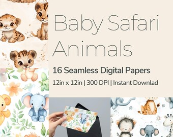 Baby Safari Animals Digital Paper: Jungle Scrapbook Backgrounds (12"x12")