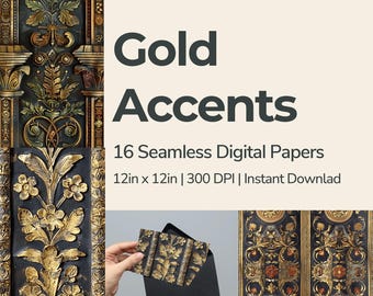 Papel digital con detalles dorados: 16 diseños sin costuras