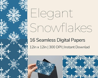 Elegant Snowflakes - Digital Paper Pack - 16 Seamless Patterns - 12x12in 300dpi, PNG and JPEG