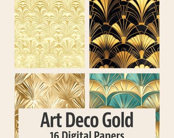 Art Deco Gold Digital Paper Set – 16 Seamless Patterns