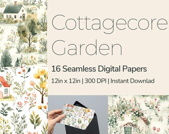 Cottagecore Garden - Digital Paper Pack - 16 Seamless Patterns - 12x12in 300dpi, PNG and JPEG