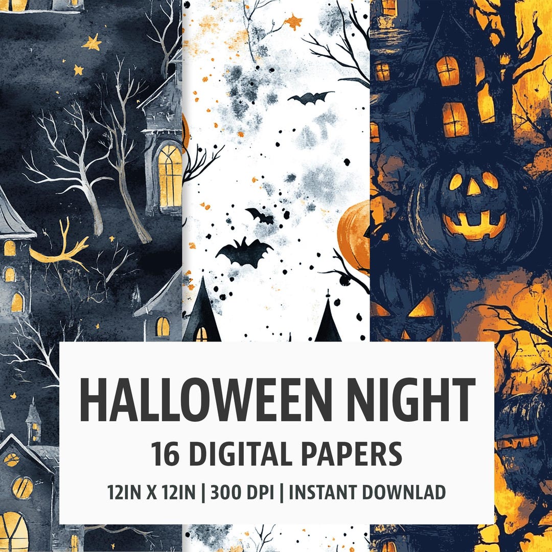 Halloween Night - Digital Paper Pack - 16 Seamless Patterns - 12x12in ...