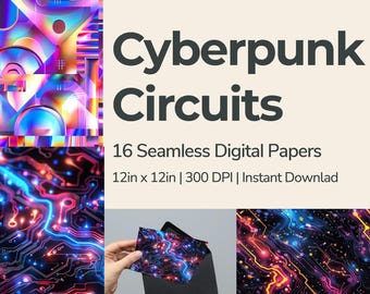 Cyberpunk Circuits Digital Paper Pack - 16 Seamless Designs