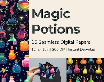 Magic Potions - Digital Paper Pack - 16 Seamless Patterns - 12x12in 300dpi, PNG and JPEG