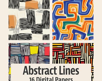 Abstract Lines Digital Paper Pack - 16 Seamless Patterns - 12x12in 300dpi