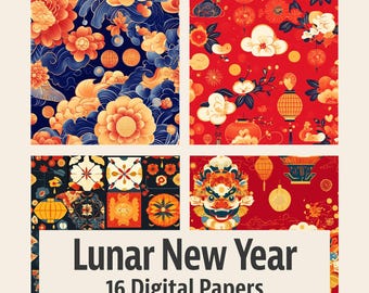 Lunar New Year Digital Paper: Festive Scrapbook Backgrounds (Digital Download)