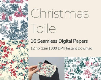 Christmas Toile - Digital Paper Pack - 16 Seamless Patterns - 12x12in 300dpi, PNG and JPEG