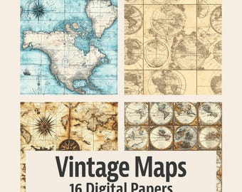 Vintage Maps Seamless Digital Paper Set - 16 Designs