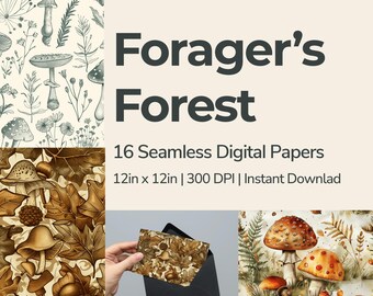 Forager's Forest Digital Paper Set | 16 Seamless Nature Patterns | 300 DPI