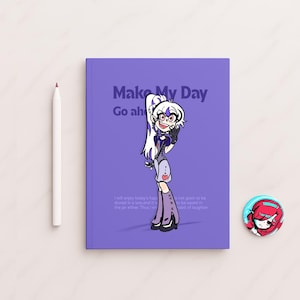 Hand-Drawn Cartoon Girl Notebook - Purple Custom Notepad With Custom Text, Personalized Journal Gift for Girl in Graduation Season