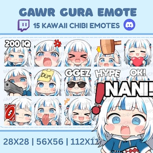 Gawr Gura Emotes | Hololive Emotes | Hololive Gawr Gura | Vtuber Emotes | Hololive EN | 20 Emotes for Twitch, Discord, Youtube, Digital File