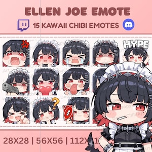Emotes Twitch et Discord | Pack d&#39;émoticônes Ellen Joe | Emotes Zenless Zone Zero | Emotes ZZZ pour streamers | Émoticônes chibi kawaii | Fichier numérique