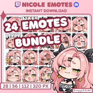 Emote Nicole Chibi pour Twitch et Discord | Pack d&#39;emojis Zone Zéro Zenless | Emotes animés mignons pour streamers | ZZZ Fanart | Téléchargement instantané