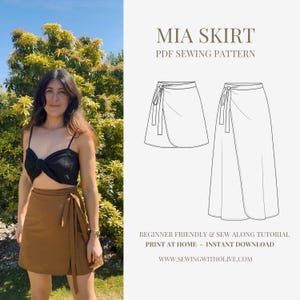 Mia Wrap Skirt PDF Sewing Pattern – Beginner Friendly, Curved Hem Skirt, Easy DIY Wrap Skirt, Digital Download, Instant PDF