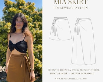 Mia Wrap Skirt PDF Sewing Pattern – Beginner Friendly, Curved Hem Skirt, Easy DIY Wrap Skirt, Digital Download, Instant PDF