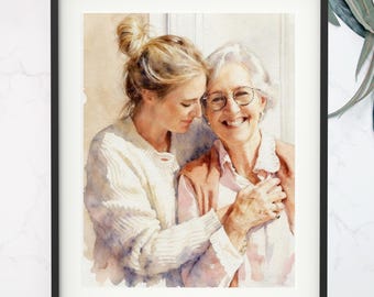 Custom Family portrait, Painting From Photo, Mother Daughter Watercolor, Mother's Day Gift, Anniversary Gift for Him, Watercolor Painting