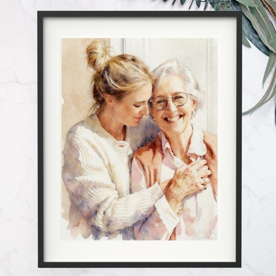 Custom Family portrait, Painting From Photo, Mother Daughter Watercolor, Mother's Day Gift, Anniversary Gift for Him, Watercolor Painting