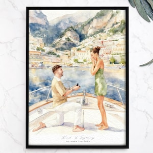 Couple Proposal Portrait, Custom Portrait From Photo, Engagement Gift, Gift for Couples, Anniversary Gift for him, Watercolor Painting