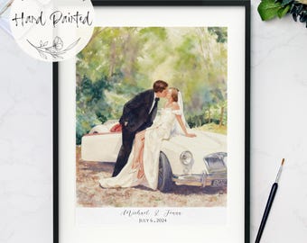 Retrato de pareja en acuarela a partir de una foto, regalo de aniversario de bodas personalizado para esposa, esposo y padres, regalo de compromiso para un amigo, pintado a mano.